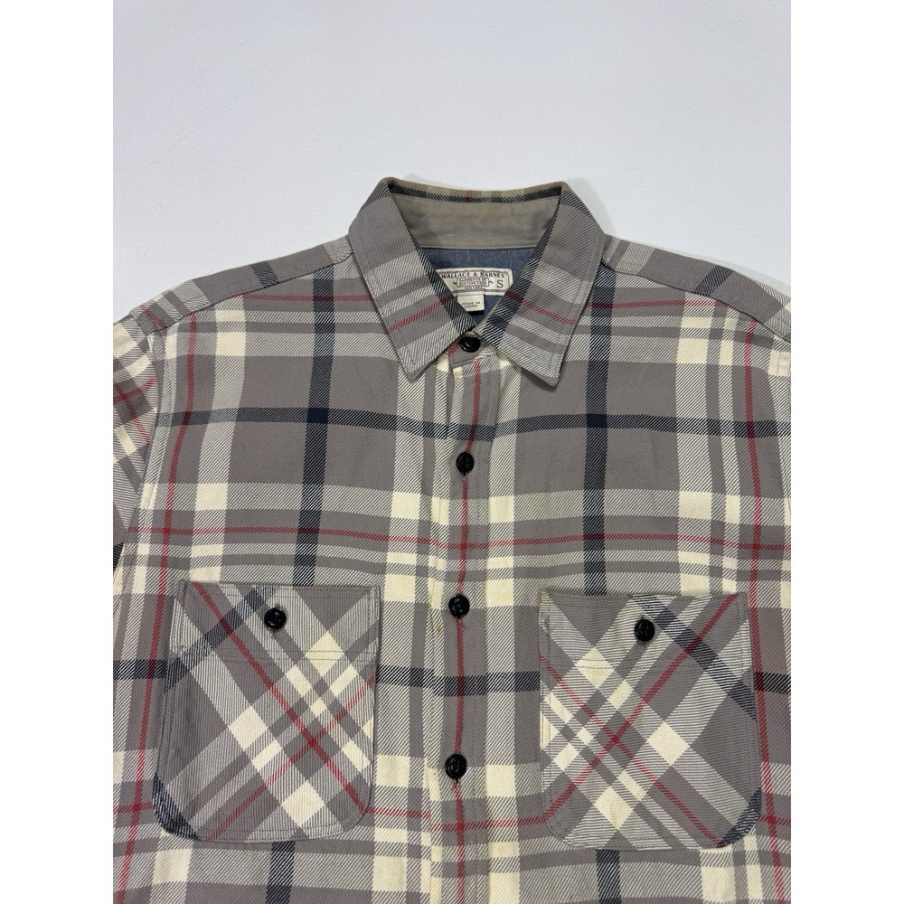 Wallace & Barnes Mens Small Grey Plaid Flannel Shirt Cotton Button Up 54212